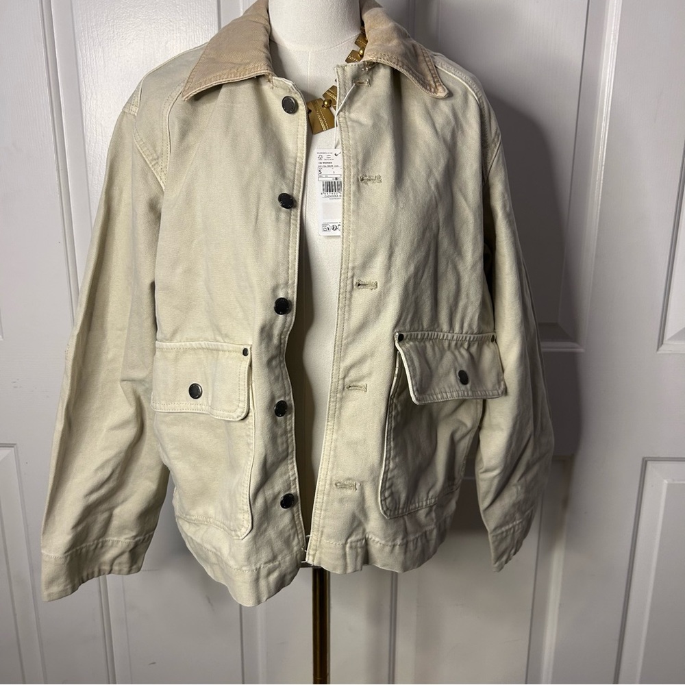 NWT MANGO DENIM BARN JACKET WITH CONTRASTING COLLAR (size small) - Picture 7 of 11